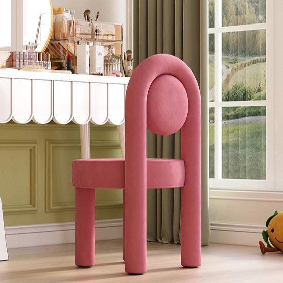 Modern Minimalist Arched Round Brushed Velvet Metal Foam Vanity Stool Backrest Armless For Bedroom