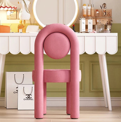 Modern Minimalist Arched Round Brushed Velvet Metal Foam Vanity Stool Backrest Armless For Bedroom