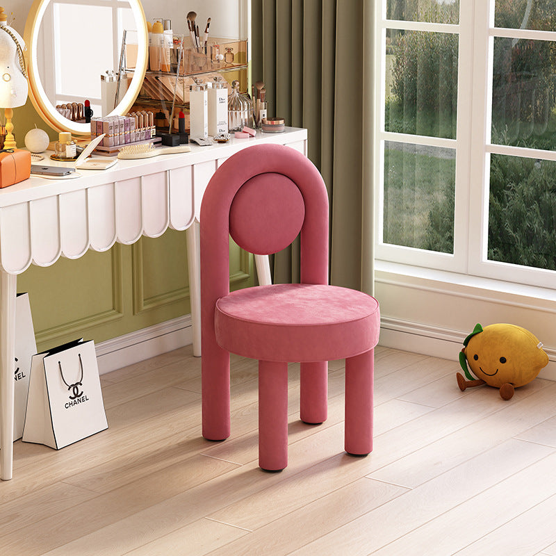 Moderner minimalistischer Schminkhocker mit rundem Bogen, aus Wildlederstoff, Karbonstahl und Schaumstoff, mit Rückenlehne, ohne Armlehnen, für das Schlafzimmer 