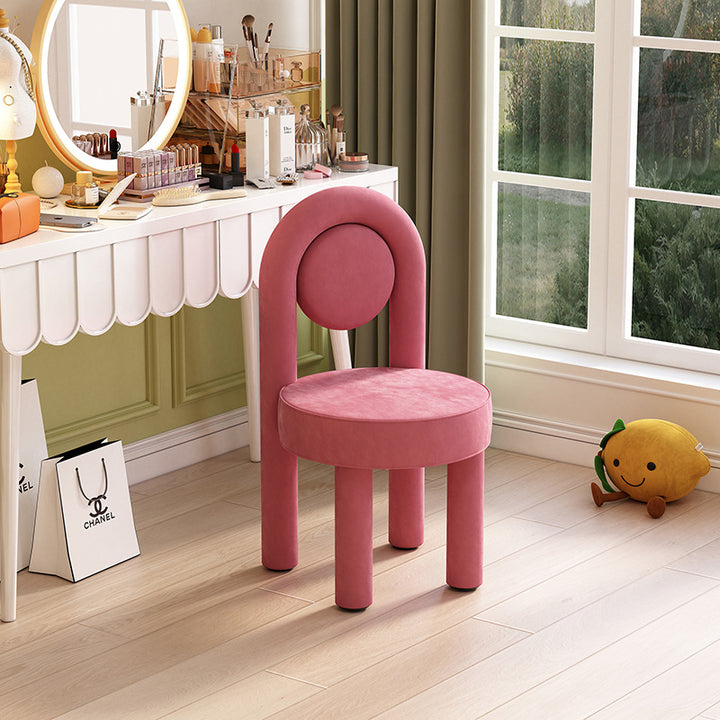 Moderner minimalistischer Schminkhocker mit rundem Bogen, aus Wildlederstoff, Karbonstahl und Schaumstoff, mit Rückenlehne, ohne Armlehnen, für das Schlafzimmer 