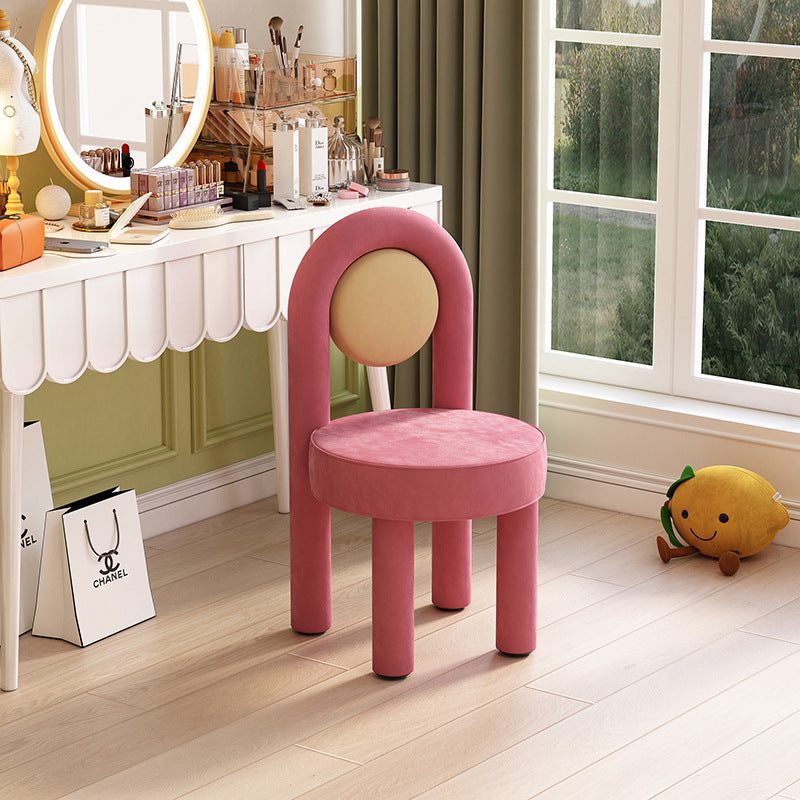 Moderner minimalistischer Schminkhocker mit rundem Bogen, aus Wildlederstoff, Karbonstahl und Schaumstoff, mit Rückenlehne, ohne Armlehnen, für das Schlafzimmer 