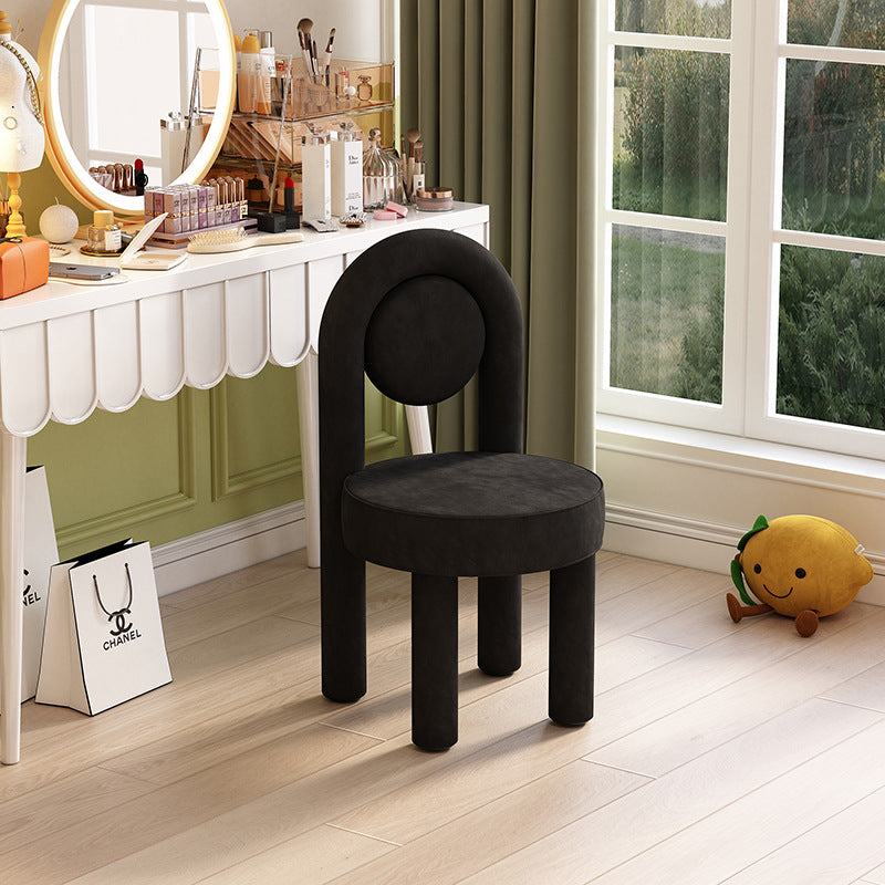 Moderner minimalistischer Schminkhocker mit rundem Bogen, aus Wildlederstoff, Karbonstahl und Schaumstoff, mit Rückenlehne, ohne Armlehnen, für das Schlafzimmer 