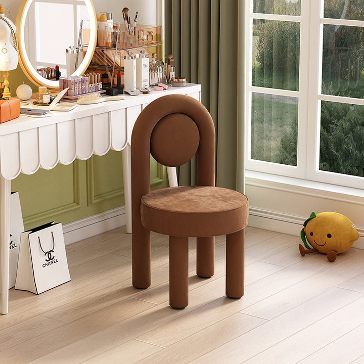 Moderner minimalistischer Schminkhocker mit rundem Bogen, aus Wildlederstoff, Karbonstahl und Schaumstoff, mit Rückenlehne, ohne Armlehnen, für das Schlafzimmer 