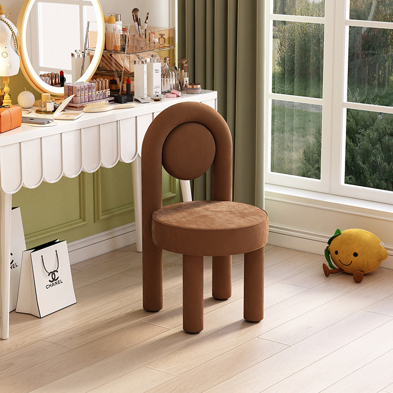 Modern Minimalist Arched Round Brushed Velvet Metal Foam Vanity Stool Backrest Armless For Bedroom