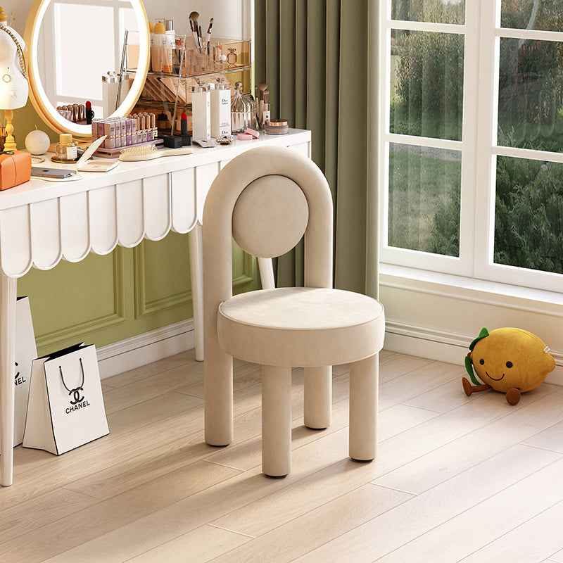 Modern Minimalist Arched Round Brushed Velvet Metal Foam Vanity Stool Backrest Armless For Bedroom
