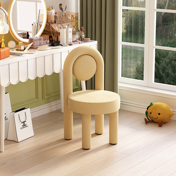 Moderner minimalistischer Schminkhocker mit rundem Bogen, aus Wildlederstoff, Karbonstahl und Schaumstoff, mit Rückenlehne, ohne Armlehnen, für das Schlafzimmer 