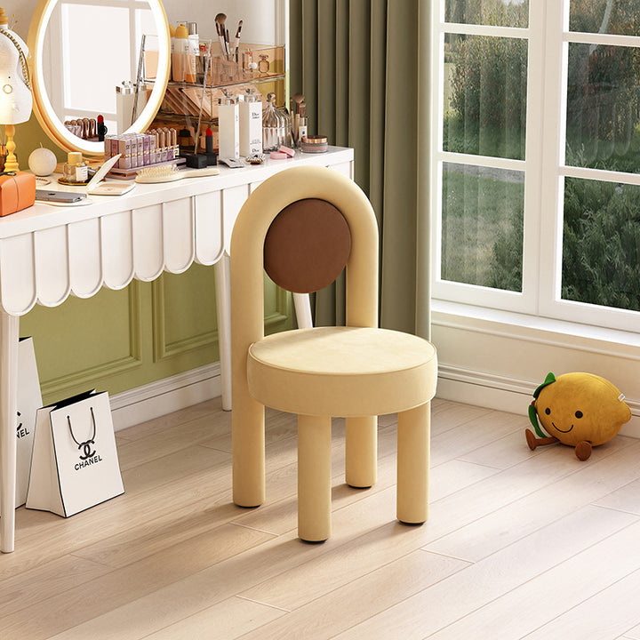 Moderner minimalistischer Schminkhocker mit rundem Bogen, aus Wildlederstoff, Karbonstahl und Schaumstoff, mit Rückenlehne, ohne Armlehnen, für das Schlafzimmer 