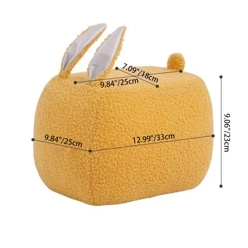 Contemporary Creative Kids Rabbit-Shaped Lambswool Solid Wood Sponge Low Stool Backless Armless For Living Room