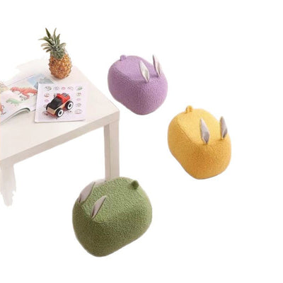 Contemporary Creative Kids Rabbit-Shaped Lambswool Solid Wood Sponge Low Stool Backless Armless For Living Room