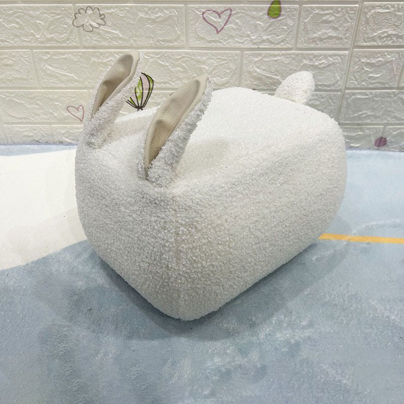 Contemporary Creative Kids Rabbit-Shaped Lambswool Solid Wood Sponge Low Stool Backless Armless For Living Room