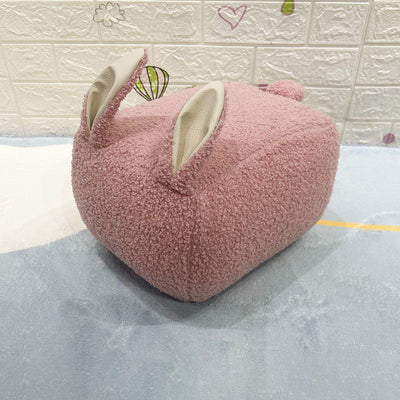 Contemporary Creative Kids Rabbit-Shaped Lambswool Solid Wood Sponge Low Stool Backless Armless For Living Room