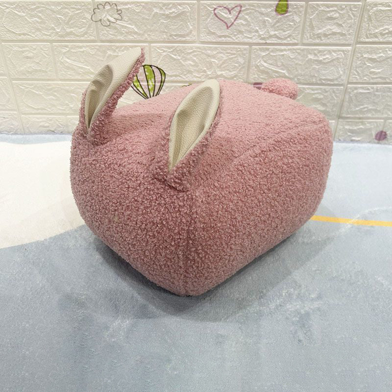 Contemporary Creative Kids Rabbit-Shaped Lambswool Solid Wood Sponge Low Stool Backless Armless For Living Room