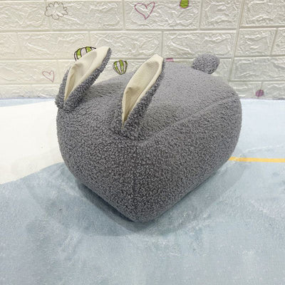 Contemporary Creative Kids Rabbit-Shaped Lambswool Solid Wood Sponge Low Stool Backless Armless For Living Room