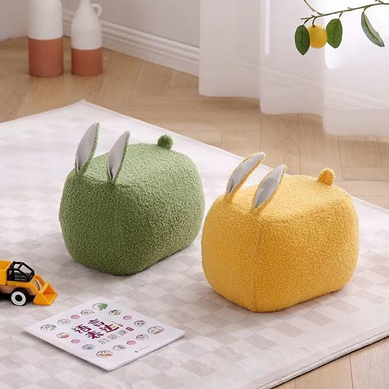 Contemporary Creative Kids Rabbit-Shaped Lambswool Solid Wood Sponge Low Stool Backless Armless For Living Room
