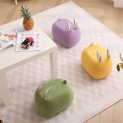 Contemporary Creative Kids Rabbit-Shaped Lambswool Solid Wood Sponge Low Stool Backless Armless For Living Room