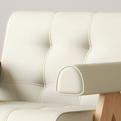 Modern Minimalist Square Foam Solid Wood Faux Leather Accent Chair Backrest Armrests For Living Room