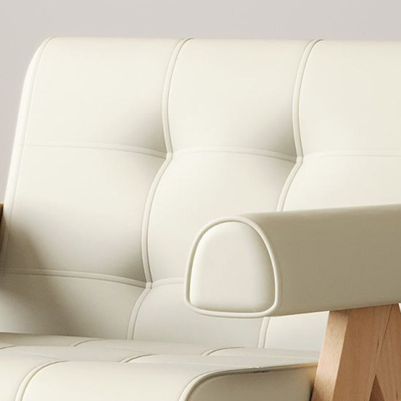 Modern Minimalist Square Foam Solid Wood Faux Leather Accent Chair Backrest Armrests For Living Room