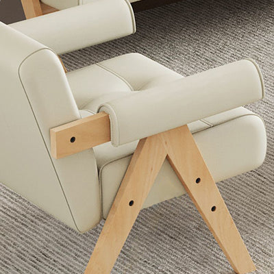 Modern Minimalist Square Foam Solid Wood Faux Leather Accent Chair Backrest Armrests For Living Room