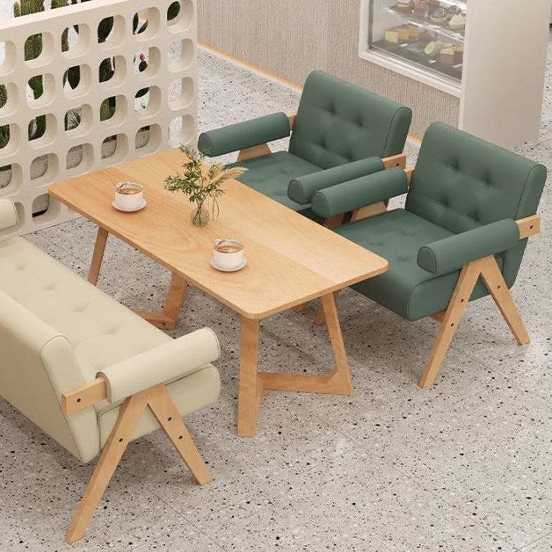 Modern Minimalist Square Foam Solid Wood Faux Leather Accent Chair Backrest Armrests For Living Room