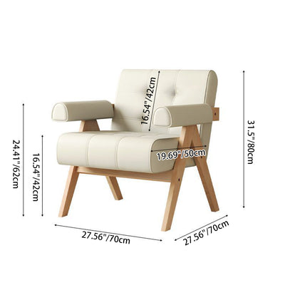 Modern Minimalist Square Foam Solid Wood Faux Leather Accent Chair Backrest Armrests For Living Room