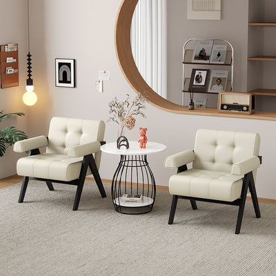Modern Minimalist Square Foam Solid Wood Faux Leather Accent Chair Backrest Armrests For Living Room