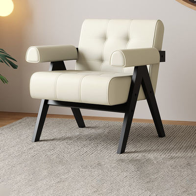 Modern Minimalist Square Foam Solid Wood Faux Leather Accent Chair Backrest Armrests For Living Room