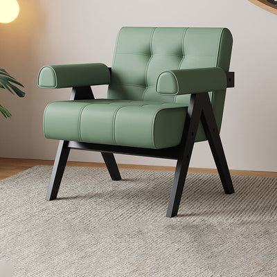 Modern Minimalist Square Foam Solid Wood Faux Leather Accent Chair Backrest Armrests For Living Room