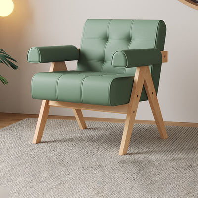 Modern Minimalist Square Foam Solid Wood Faux Leather Accent Chair Backrest Armrests For Living Room