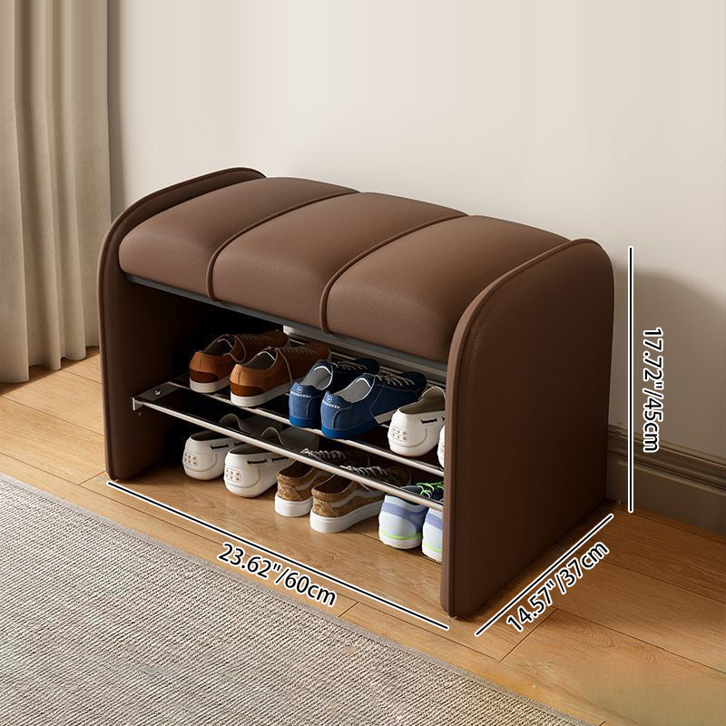 Modern Simplicity Rectangular Iron Synthetic Leather Composite Board Foam Shoe Bench Backless Armless For Entryways