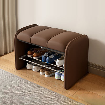 Modern Simplicity Rectangular Iron Synthetic Leather Composite Board Foam Shoe Bench Backless Armless For Entryways