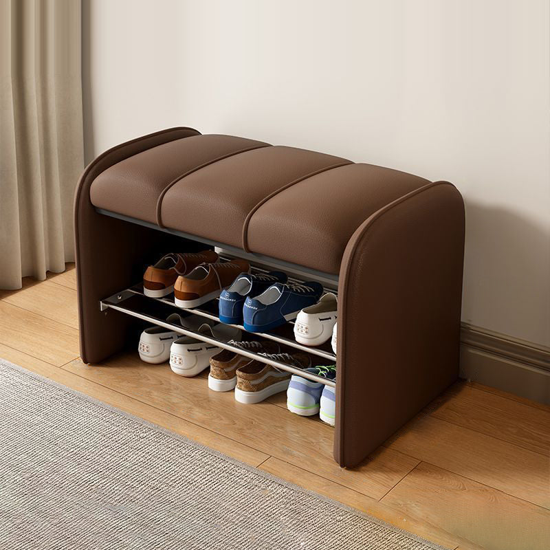 Modern Simplicity Rectangular Iron Synthetic Leather Composite Board Foam Shoe Bench Backless Armless For Entryways