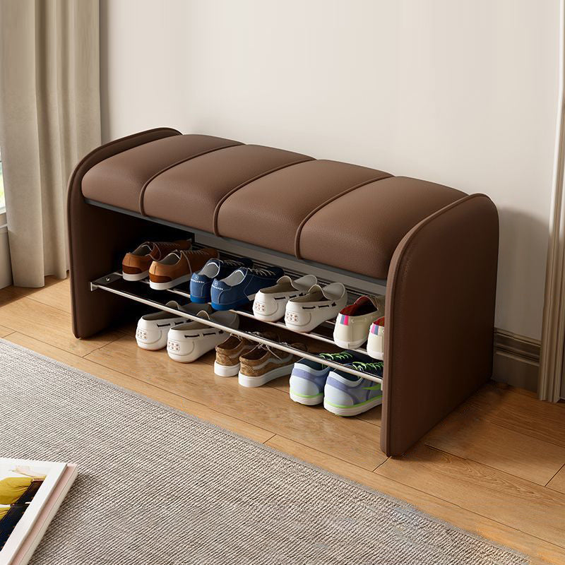 Modern Simplicity Rectangular Iron Synthetic Leather Composite Board Foam Shoe Bench Backless Armless For Entryways
