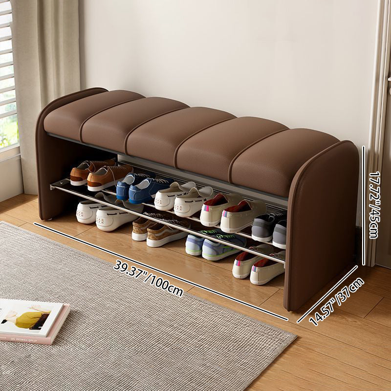Modern Simplicity Rectangular Iron Synthetic Leather Composite Board Foam Shoe Bench Backless Armless For Entryways