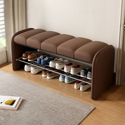 Modern Simplicity Rectangular Iron Synthetic Leather Composite Board Foam Shoe Bench Backless Armless For Entryways