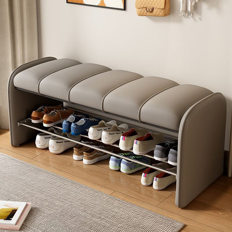 Modern Simplicity Rectangular Iron Synthetic Leather Composite Board Foam Shoe Bench Backless Armless For Entryways