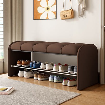 Modern Simplicity Rectangular Iron Synthetic Leather Composite Board Foam Shoe Bench Backless Armless For Entryways