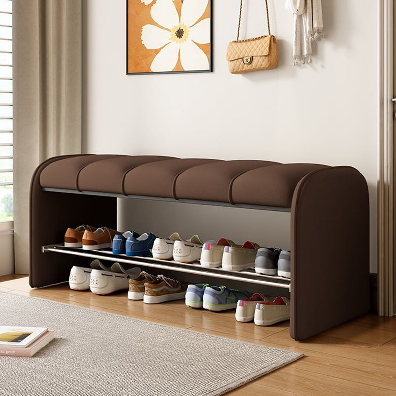 Modern Simplicity Rectangular Iron Synthetic Leather Composite Board Foam Shoe Bench Backless Armless For Entryways