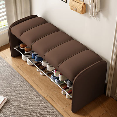 Modern Simplicity Rectangular Iron Synthetic Leather Composite Board Foam Shoe Bench Backless Armless For Entryways
