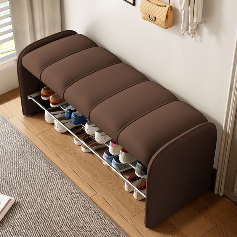 Modern Simplicity Rectangular Iron Synthetic Leather Composite Board Foam Shoe Bench Backless Armless For Entryways