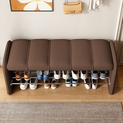 Modern Simplicity Rectangular Iron Synthetic Leather Composite Board Foam Shoe Bench Backless Armless For Entryways