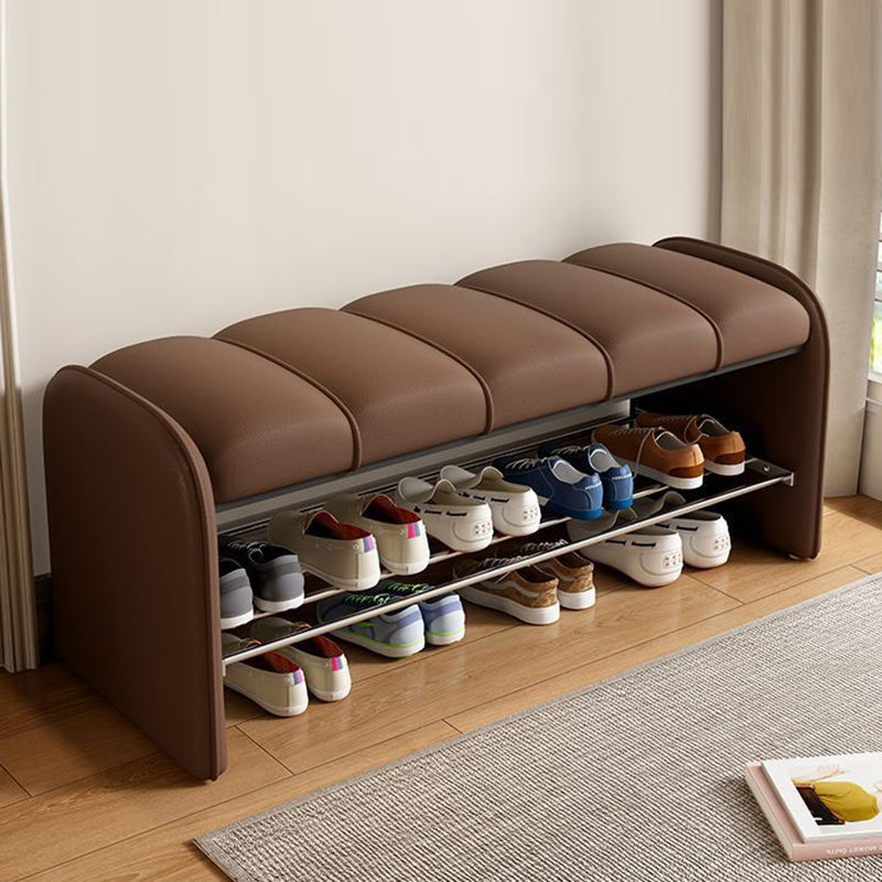 Modern Simplicity Rectangular Iron Synthetic Leather Composite Board Foam Shoe Bench Backless Armless For Entryways