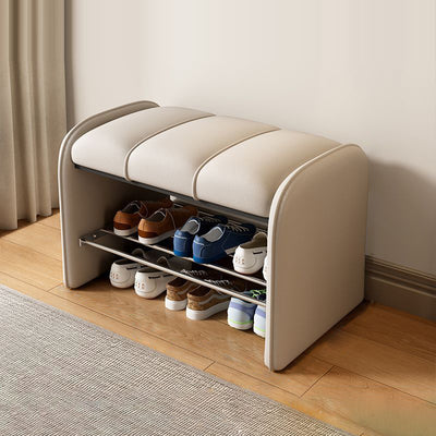 Modern Simplicity Rectangular Iron Synthetic Leather Composite Board Foam Shoe Bench Backless Armless For Entryways