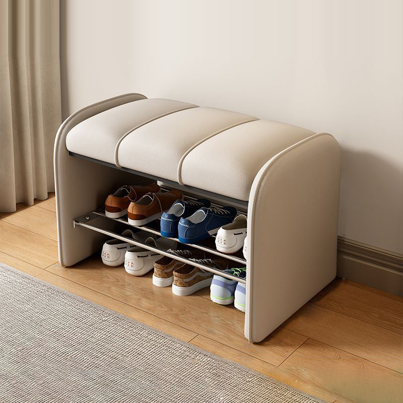 Modern Simplicity Rectangular Iron Synthetic Leather Composite Board Foam Shoe Bench Backless Armless For Entryways