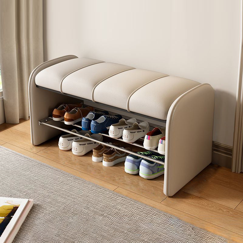 Modern Simplicity Rectangular Iron Synthetic Leather Composite Board Foam Shoe Bench Backless Armless For Entryways