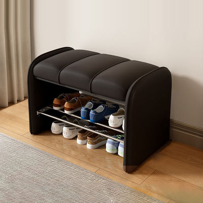 Modern Simplicity Rectangular Iron Synthetic Leather Composite Board Foam Shoe Bench Backless Armless For Entryways