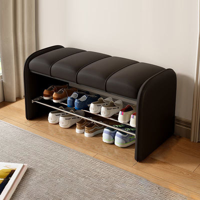 Modern Simplicity Rectangular Iron Synthetic Leather Composite Board Foam Shoe Bench Backless Armless For Entryways