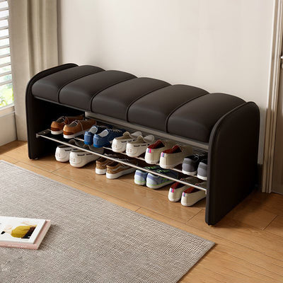 Modern Simplicity Rectangular Iron Synthetic Leather Composite Board Foam Shoe Bench Backless Armless For Entryways