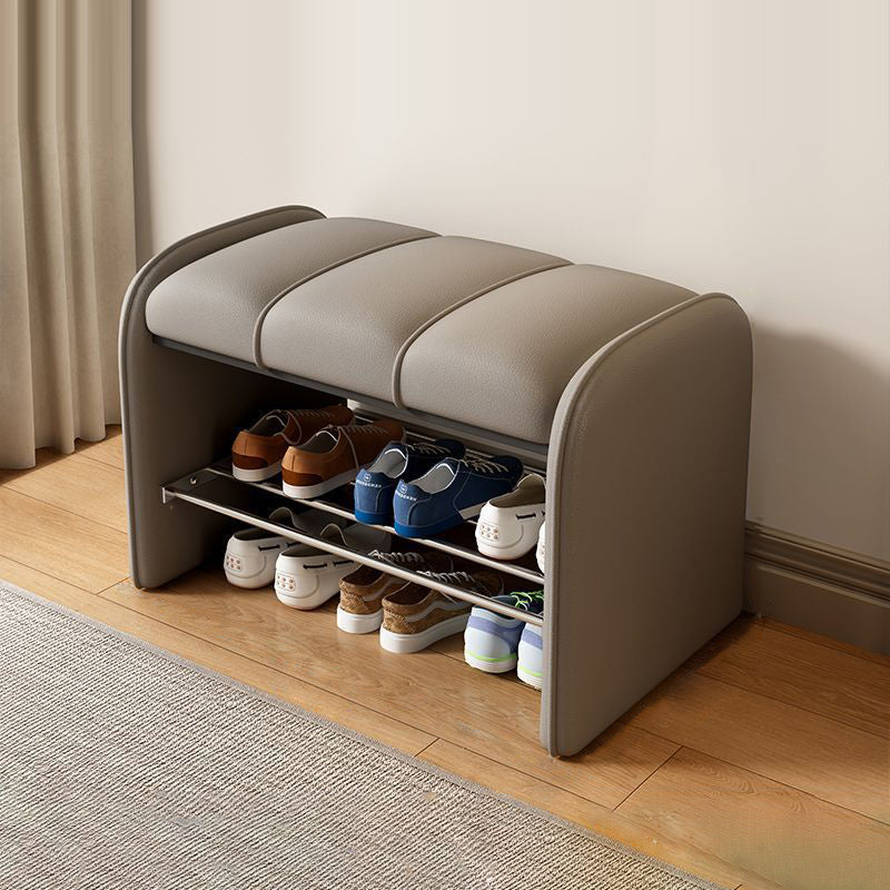 Modern Simplicity Rectangular Iron Synthetic Leather Composite Board Foam Shoe Bench Backless Armless For Entryways