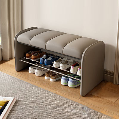 Modern Simplicity Rectangular Iron Synthetic Leather Composite Board Foam Shoe Bench Backless Armless For Entryways