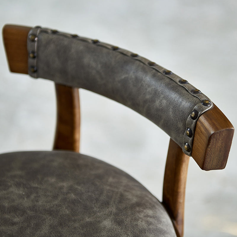 Klassischer runder Vintage-Barhocker aus Gummibaumholz und PU-Leder ohne Armlehnen mit Rückenlehne für das Esszimmer 